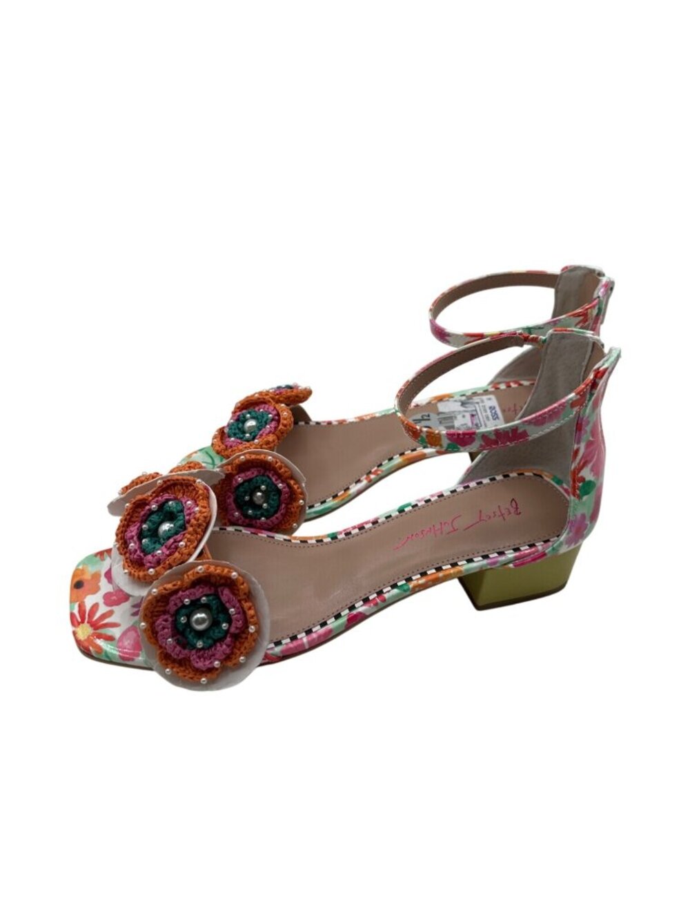Betsey Johnson Size 9.5 Floral Designer Embellished Fashion Ankle Strap Sandals